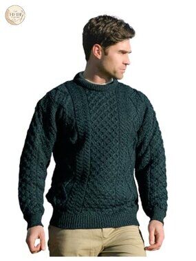 Unisex Cable Knit Crew Neck Wool Pullover Sweater